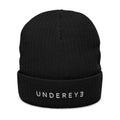 UNDEREYE Embroidered Ribbed Beanie – Black Knit Winter Hat